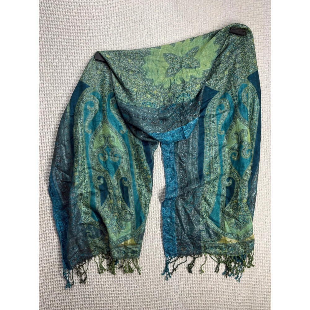 Boho Womens Croft & Barrow Paisley Metallic Wrap Scarf OS Songbird Blue